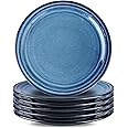 Hasense 10 Inch Dinner Plates Set of 6,Ceramic Large Porcelain Pasta and Salad Plates,Blue Stoneware Plate Set Microwave,Oven,and Dishwasher Safe