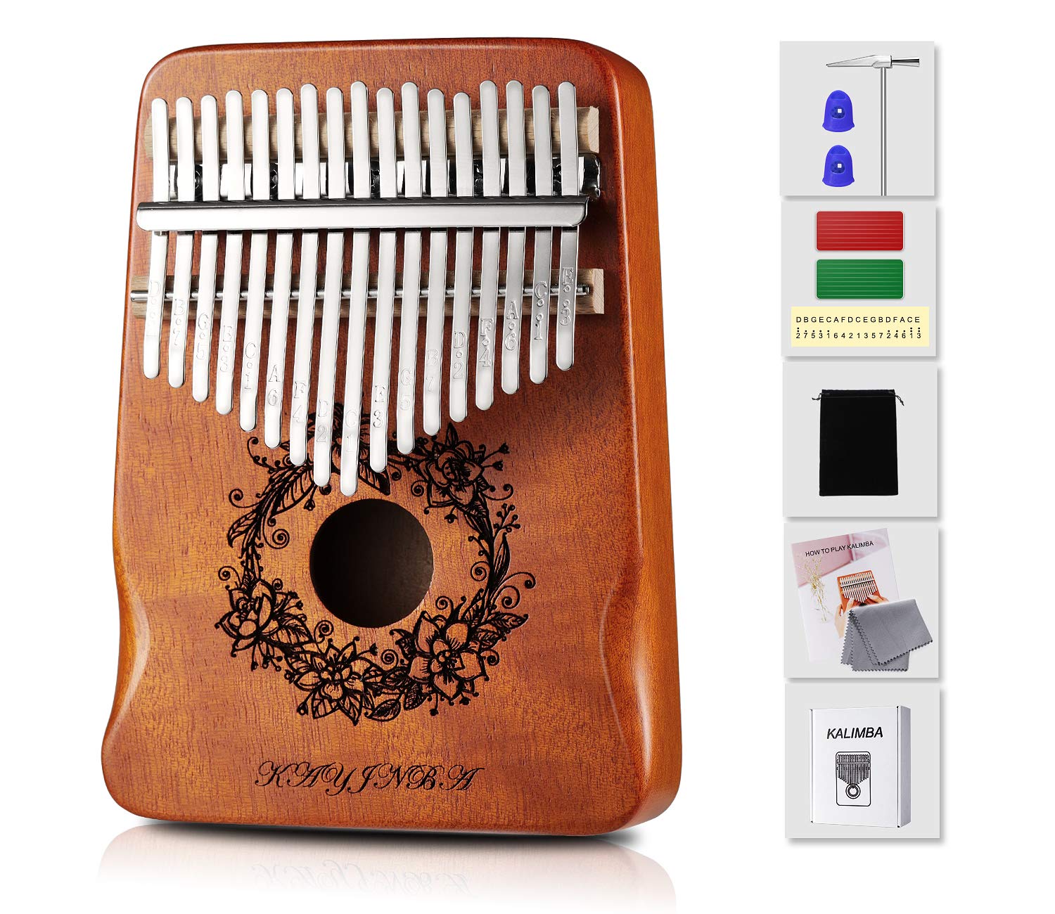 Kalimba 17 Keys Thumb Piano Portable Mbira Sanza Music Instrument Gift for Kid with Tuning Hammer Piano Bag Study Instruction(Browm)