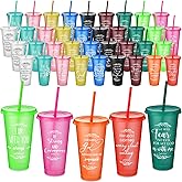 Havawish 48 Pcs Inspirational Christian Gift Bible Verse Tumbler Bulk 24 oz Drinking Tumblers with Lid Straw Religious Plastic Cup for Church Women Men Valentines Day Party Supplies (Colour)