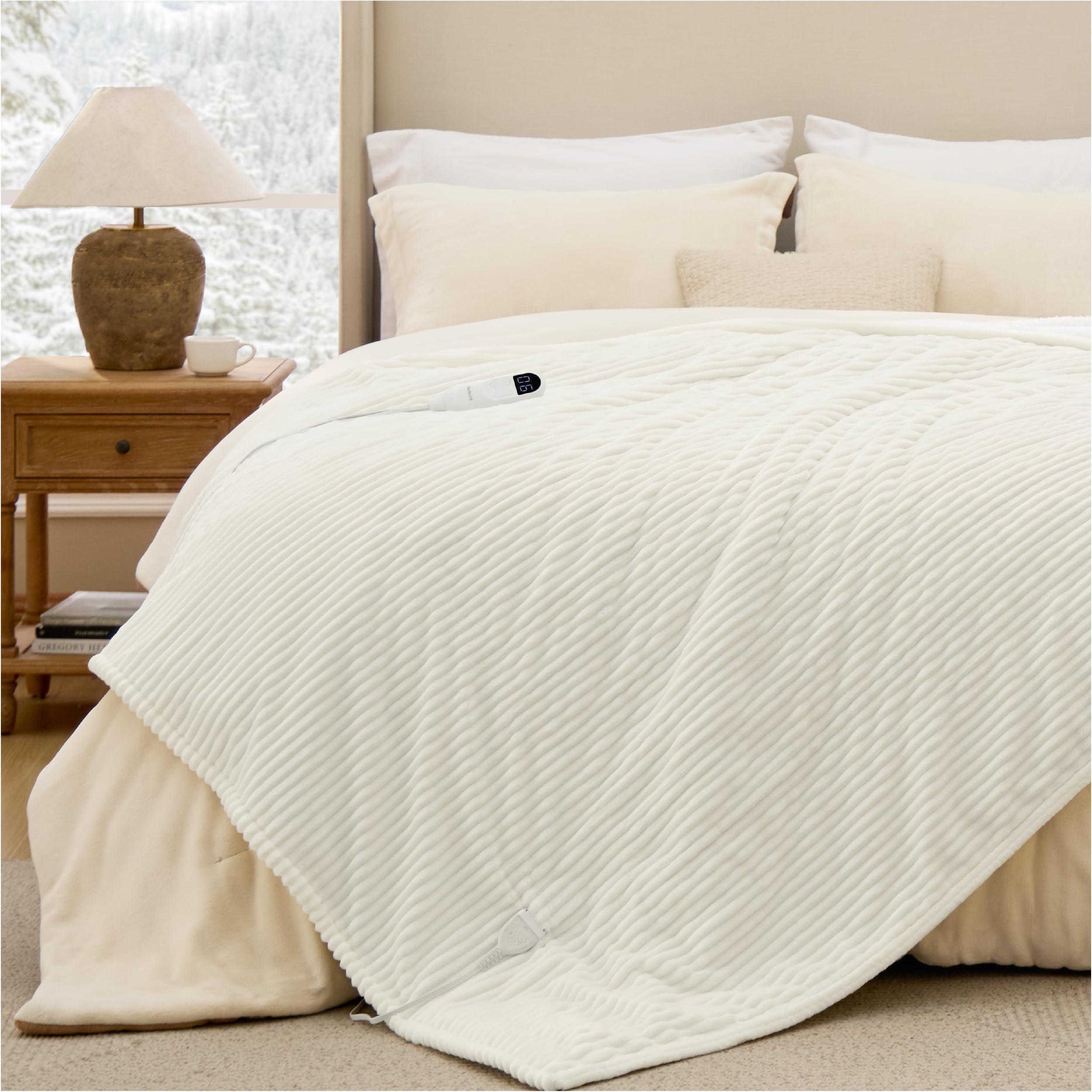Photo 1 of Bedsure GentleSoft Electric Blanket Full Size - Soft Ribbed Flannel Heated Blanket with 6 Heat Settings, Heating with 10 Time Settings, 8 hrs Timer Auto Shut Off (72x84 inches, Coconut White)
