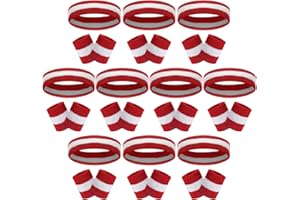 Samoyee 30 Pcs Sweatbands Wristbands Set Absorbent Terry Cloth Headbands Wristbands Neon Color Striped 80s Athletic Sweatbands for Sports Gym Exercise