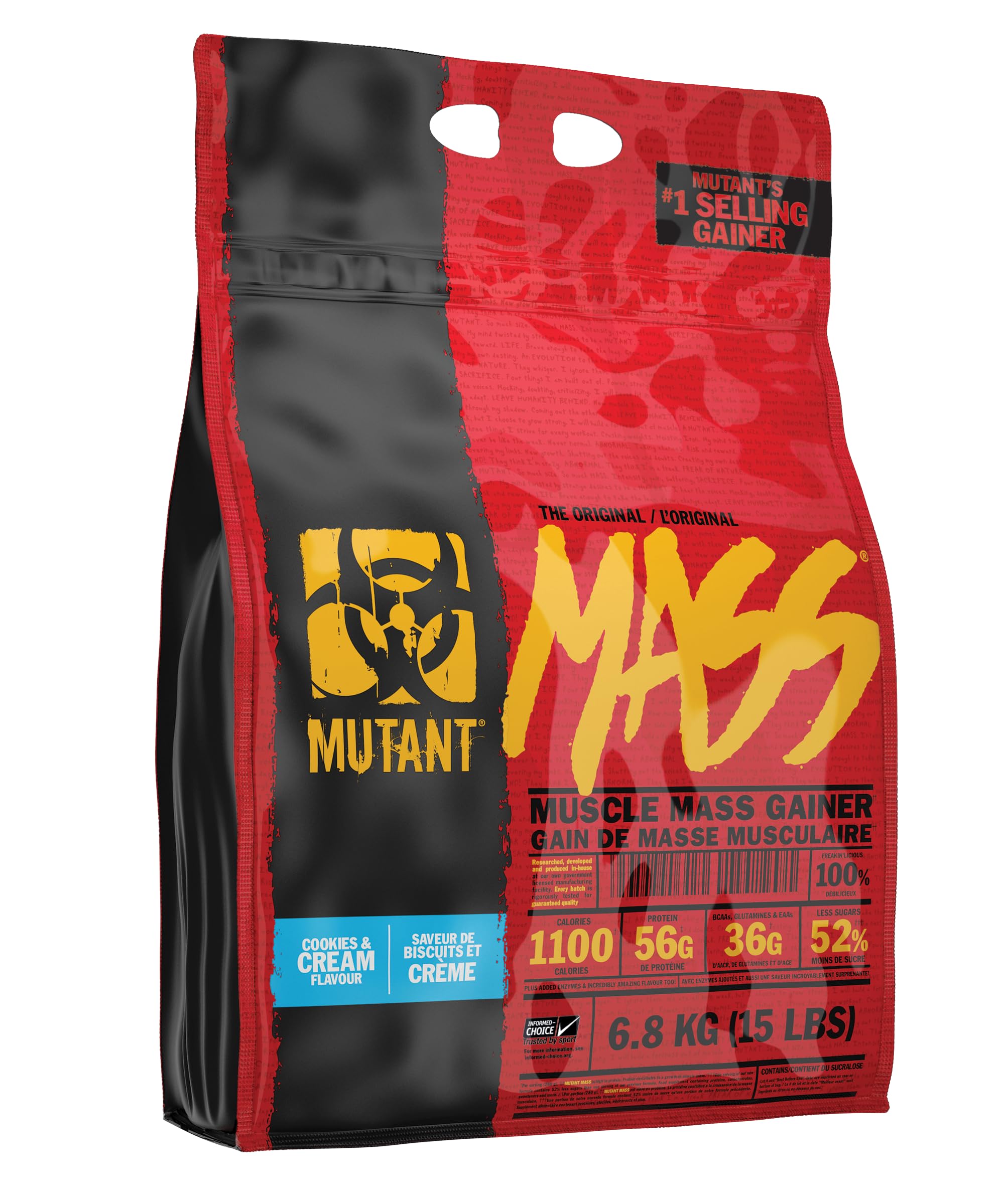 MUTANT Mass | Muscle Mass Gainer | 1100 Calories, 56g Protein, Whole Food Carbs, BCAAs, and Glutamine | Ultimate Hardcore Weight Gainer Shake | 6800g | Cookies & Cream