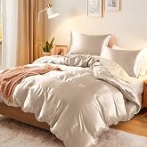 Vonty Beige Satin Duvet Cover Set, King, 3-Piece, 400TC | Zipper Closure with Corner Ties, Silky Smooth Reduces Facial Wrinkles, Protects Hair, Machine Washable, Year-Round Comfort