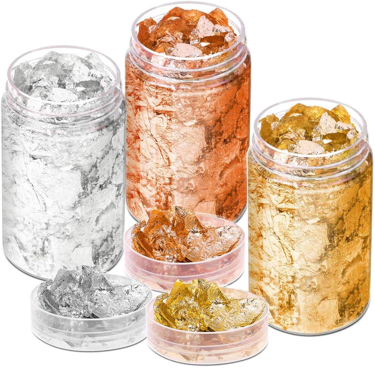 Gold Foil Flakes for Resin Jewelry Making Paxcoo Imitation Gold Foil Flakes Metallic Leaf for Nails Painting, Crafts