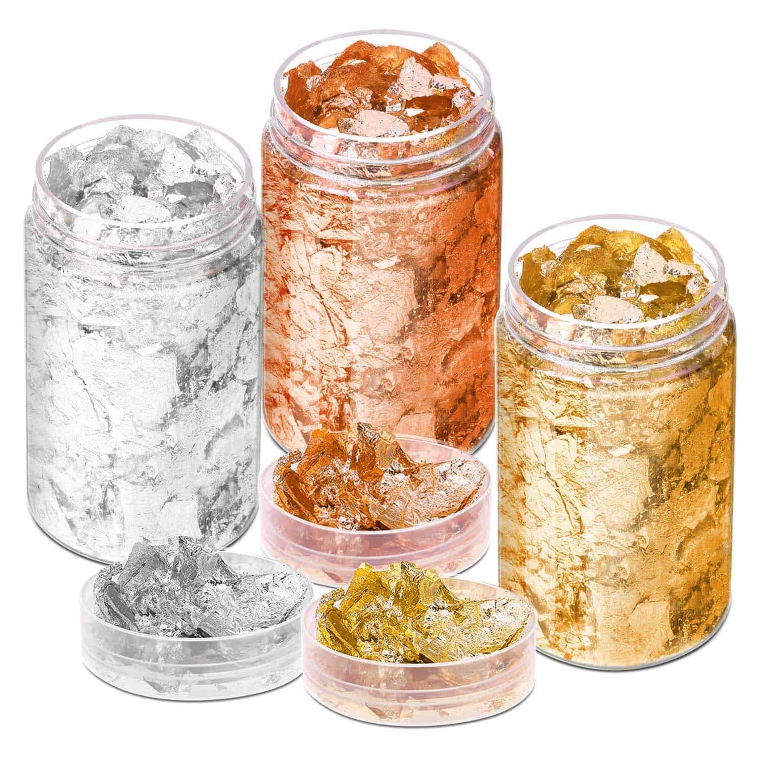 Gold Foil Flakes for Resin Jewelry Making, Paxcoo Imitation Gold Foil Flakes Metallic Leaf for Nails, Painting, Crafts, Slime and Resin Jewelry Making (Gold, Silver, Copper Colors)