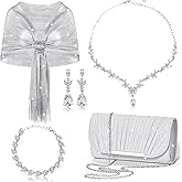 Hicarer Sparkling Shawls and Wraps with Buckle, Clutch Bag and Jewelry Set for Women Homecoming Evening Dresses(Silver)