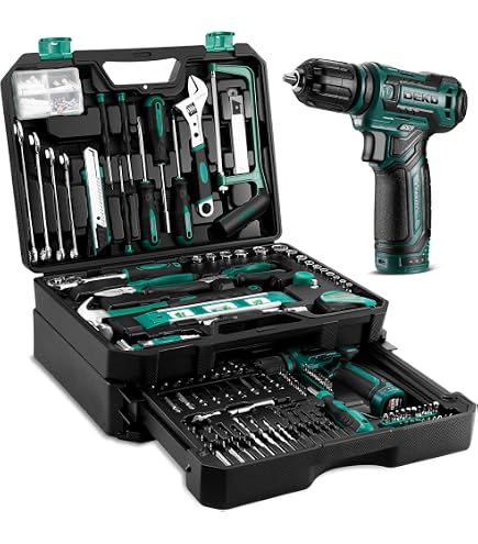 Tool Kit Box Drill Set：DEKOPRO Home Mechanic Toolbox with 12V