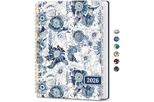 TAJA 2026 Planner, Monthly and Weekly Calendar Planner for Women, January 2026 - December 2026, Hardcover Pretty 2026 Agenda Planner Book with Tabs, Spiral Bound, Perfect for School Office Home Supplies, 6.3" x 8.5" - Blue Floral