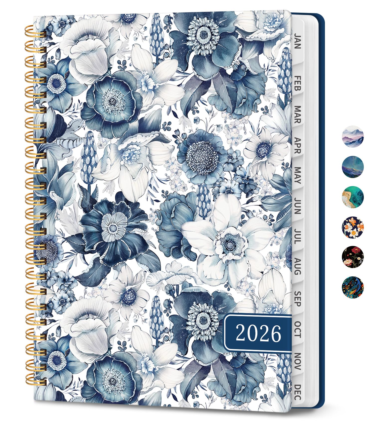 Photo 1 of 2026 Planner, Monthly and Weekly Calendar Planner for Women, Jan 2026 - Dec 2026, Hardcover Pretty 2026 Agenda Planner Book with Tabs, Spiral Bound, Perfect for School Office Home Supplies, 8.5" x 11" - Blue Floral
