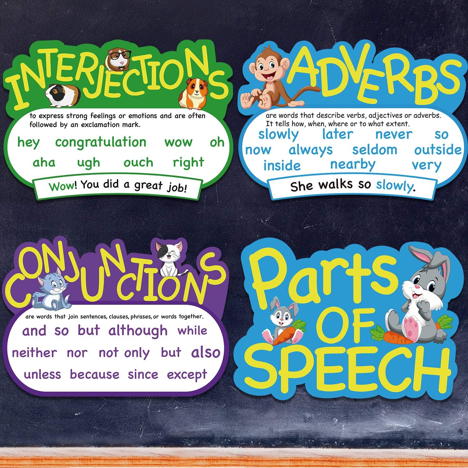 10 Pieces Parts of Speech Poster Grammar Poster Educational Grammar Cutouts Bulletin Board Set with 100 Adhesive Glue Point Dots for Student Classroom School, 16.5 x 11.5 Inches : Office Products