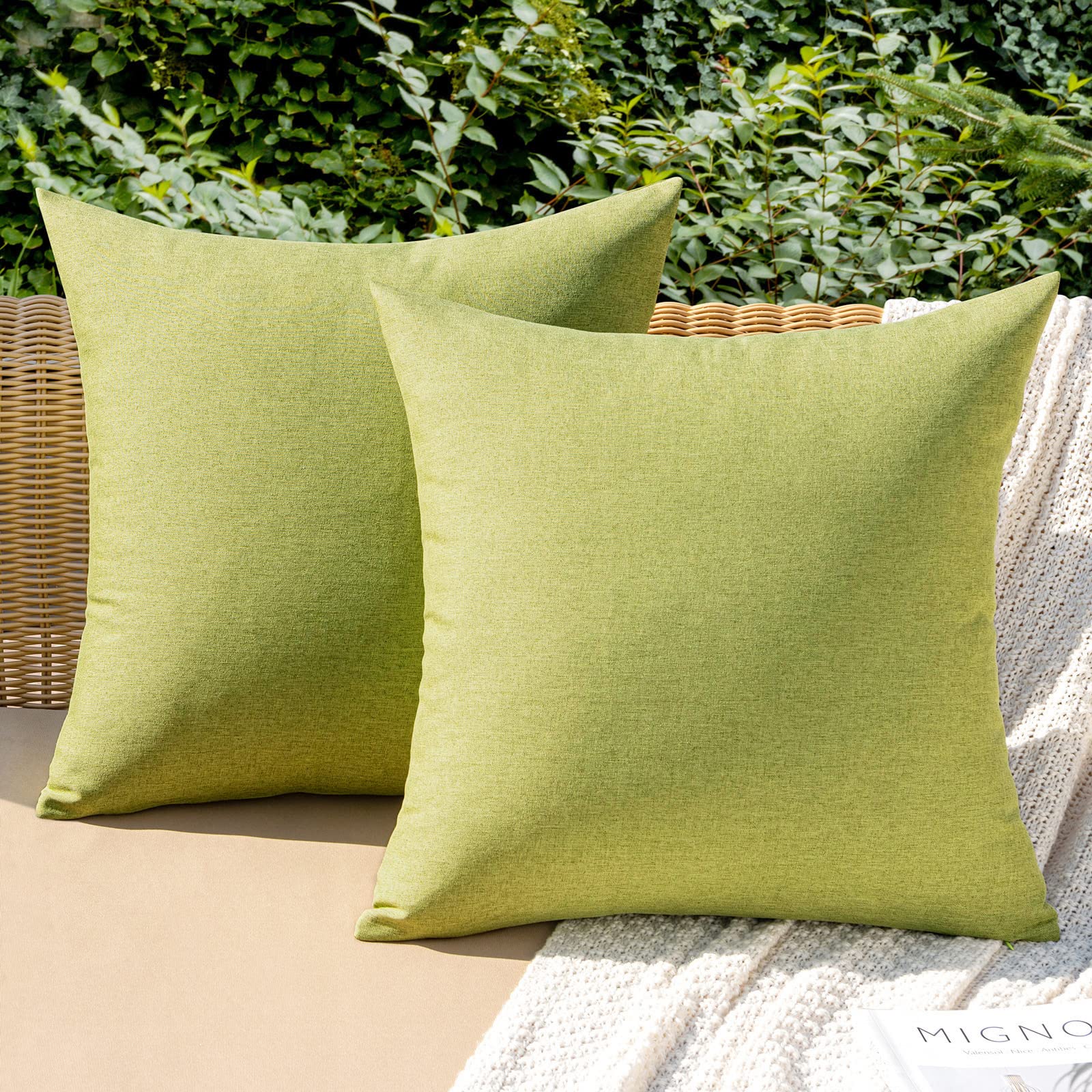 MIULEE Outdoor Waterproof Cushion Covers 16x16 Inches for Garden Furniture Water Resistant Pillow Covers Outside Scatter Cushions for Patio Couch Sofa Linen Balcony Set of 2, Matcha Green — image 1
