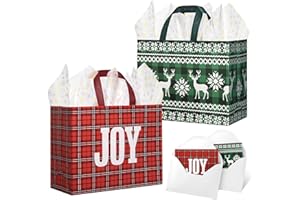 STYPOP 2 Pack 13" Large Christmas Gift Bags with Tissue Paper, Reusable Christmas Tote Bags with Handles, Non-Woven Holiday Gift Bags for Xmas Gift Wrap/Party Favor Supplies, 12.8"*10.2"*6.3"