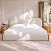 Yechen King Cloud Bed Frame with Solid Wood Post, 6-inch Thick Headboard | 40.5-inch Tall Headboard, Upholstered Platform Bed Frame, and Heart-inspired Camelback Curved Headboard