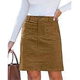 luvamia Corduroy Skirts for Women High Waisted Trendy Fall Elastic Waist Casual Stretchy Short Skirts with Patch Pockets