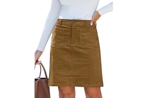 luvamia Corduroy Skirts for Women High Waisted Trendy Fall Elastic Waist Casual Stretchy Short Skirts with Patch Pockets