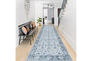 Morebes Vintage 2x10 Runner Rug for Hallway Non Slip,Washable Carpet Runner Rug Non Skid, Soft Long Distressed Non-Shedding Throw Carpet for Entryway Kitchen Laundry Living Room, Blue