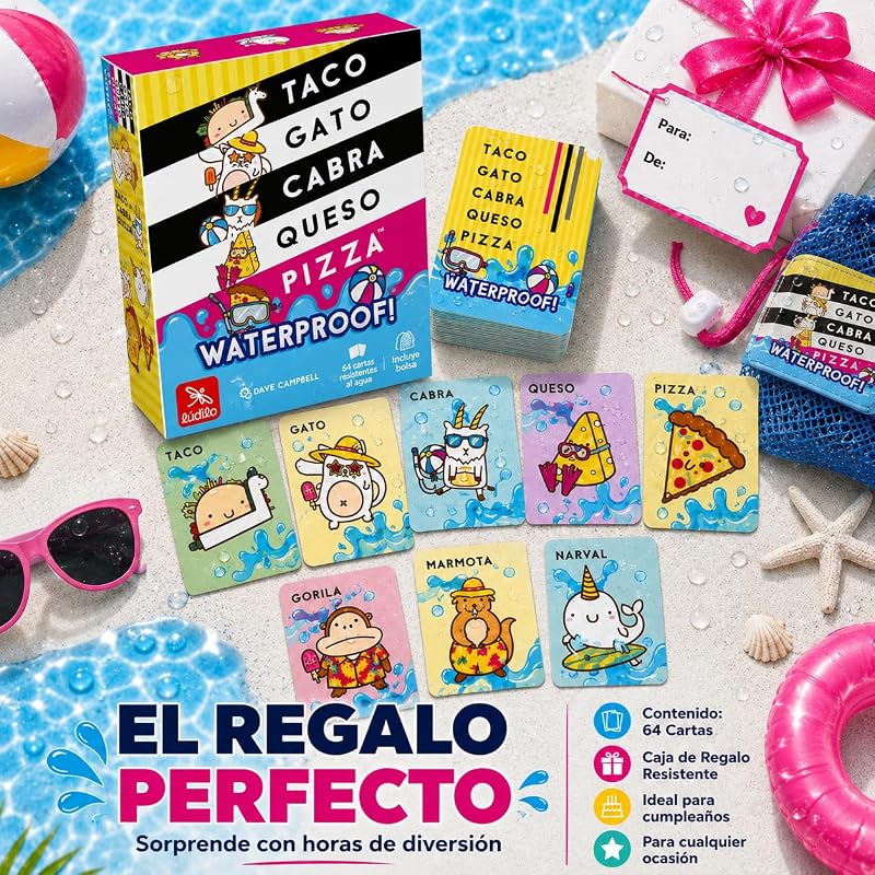 - Taco Gato Waterproof | Juegos De Mesa De 3 A 8 Jugadores | Juegos para Piscina Niños Y Adultos | Juego De Cartas para 8 Años O Más | Regalos para Niños Y Adultos