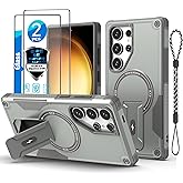 GuardCase for Samsung Galaxy S24 Ultra case[Compatible with MagSafe][with 2 Pcs Fingerprint Unlock Glass Screen Protector][Built in Invisible Stand] Shockproof Protective Phone Cover 6.8-inch(Grey)
