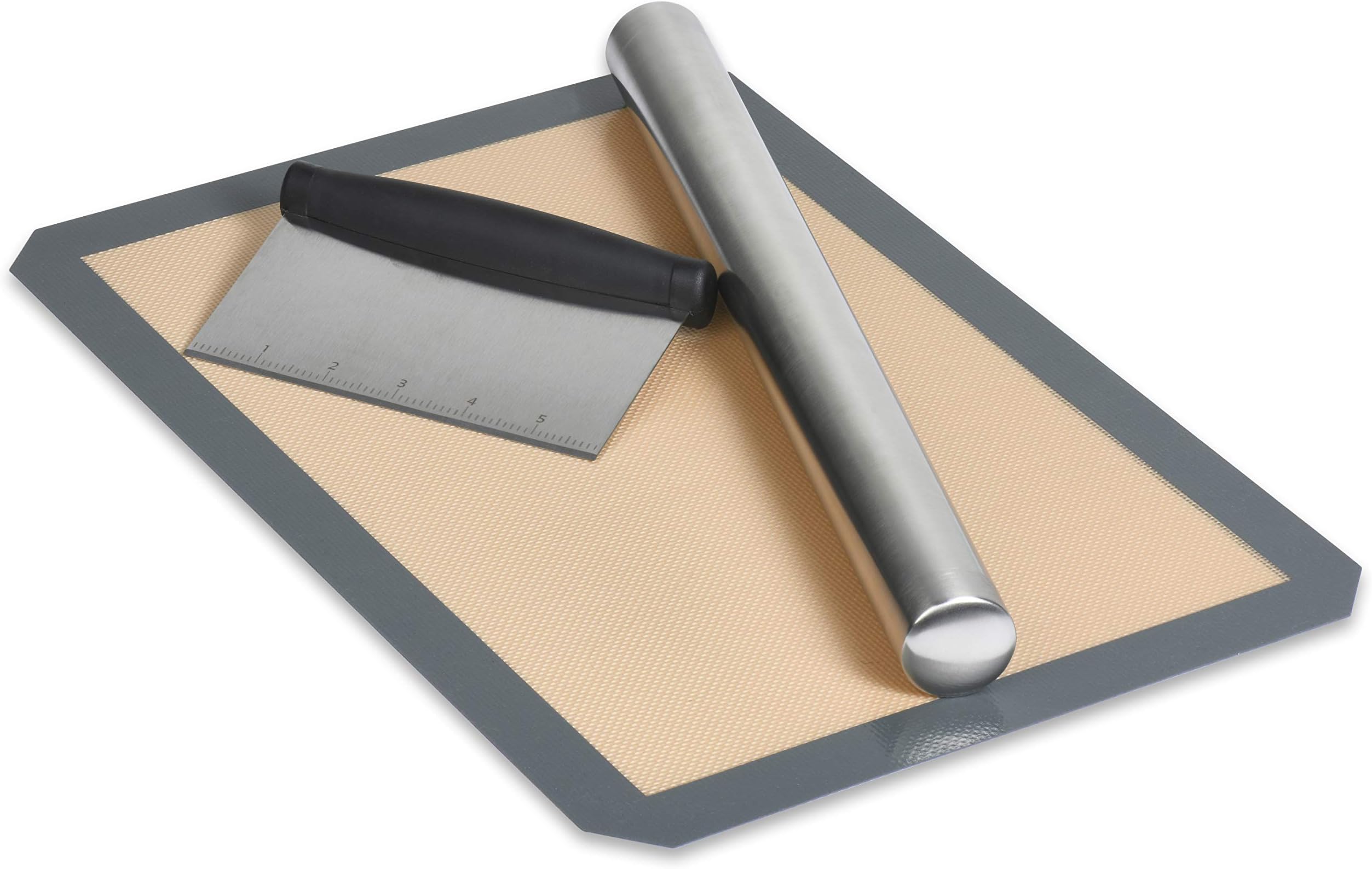 Great Lakes Home Professional French Rolling Pins for Baking - Stainless Steel - 15.75" - Baking Set - Silicone Baking Mat - Dough Cutter - Dough Scraper
