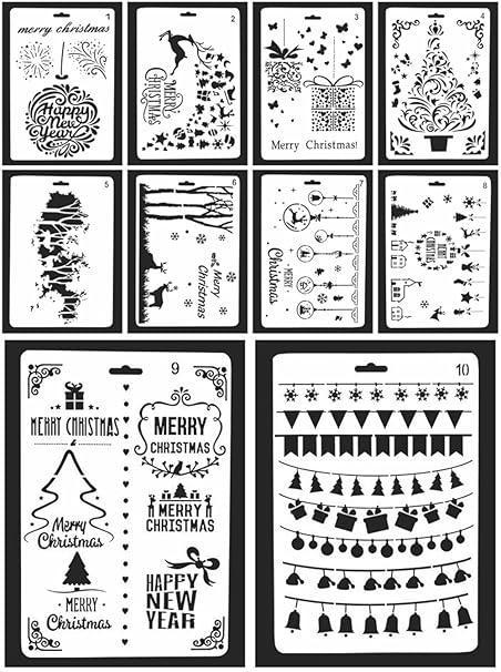 Ai-life 10 Stück Weihnachten Zeichenschablonen, Kunststoff Zeichnung Skala Malen Multifunktionale Zeichnung Lineal für Bullet Journal, Scrapbooking, Karten und DIY Craft Projekte, 10.3x6.9 Zoll