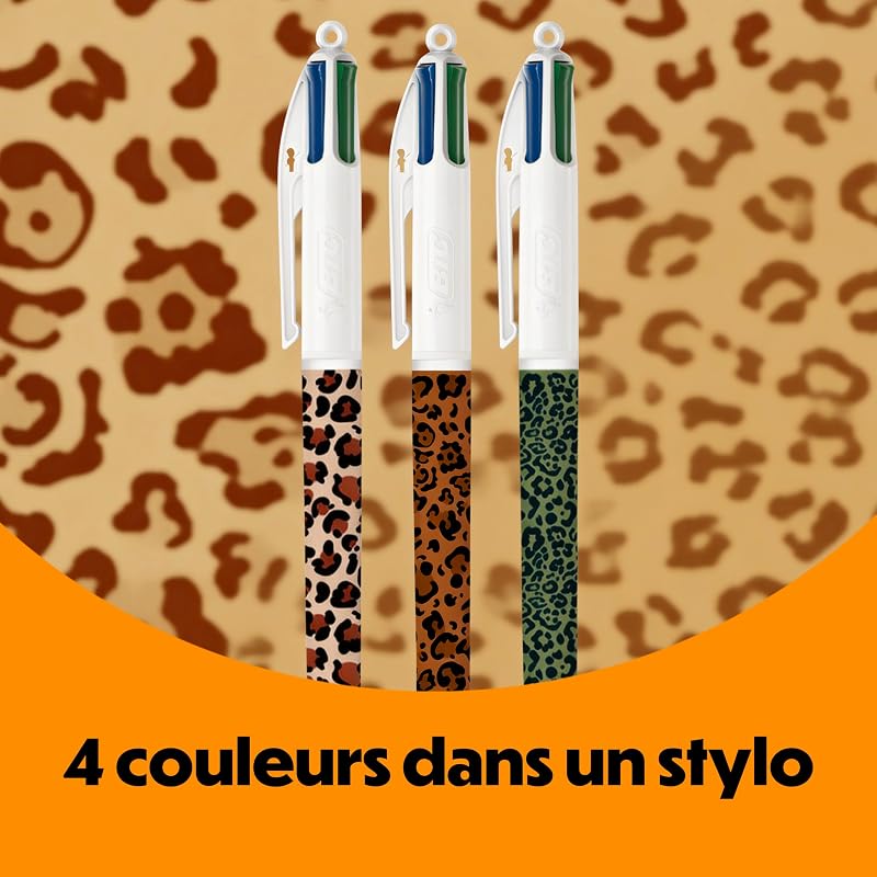 et Tipp-Ex Collection Léopard - Stylos-Bille Pointe Moyenne (1,0 mm), Surligneur Pointe Biseautée, Rubans Correcteurs (6 m x 5 mm) - Motifs Aléatoires, Boîte de 8