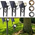 Solar Spot Light Landscape Lighting - 3 Pack of Outdoor Landscaping Light, 500 Lumen Garden or Accent Lighting for House or Trees, Dual Beam Angle, and 3 Light Colors,10ft Cable and Remote Solar Panel