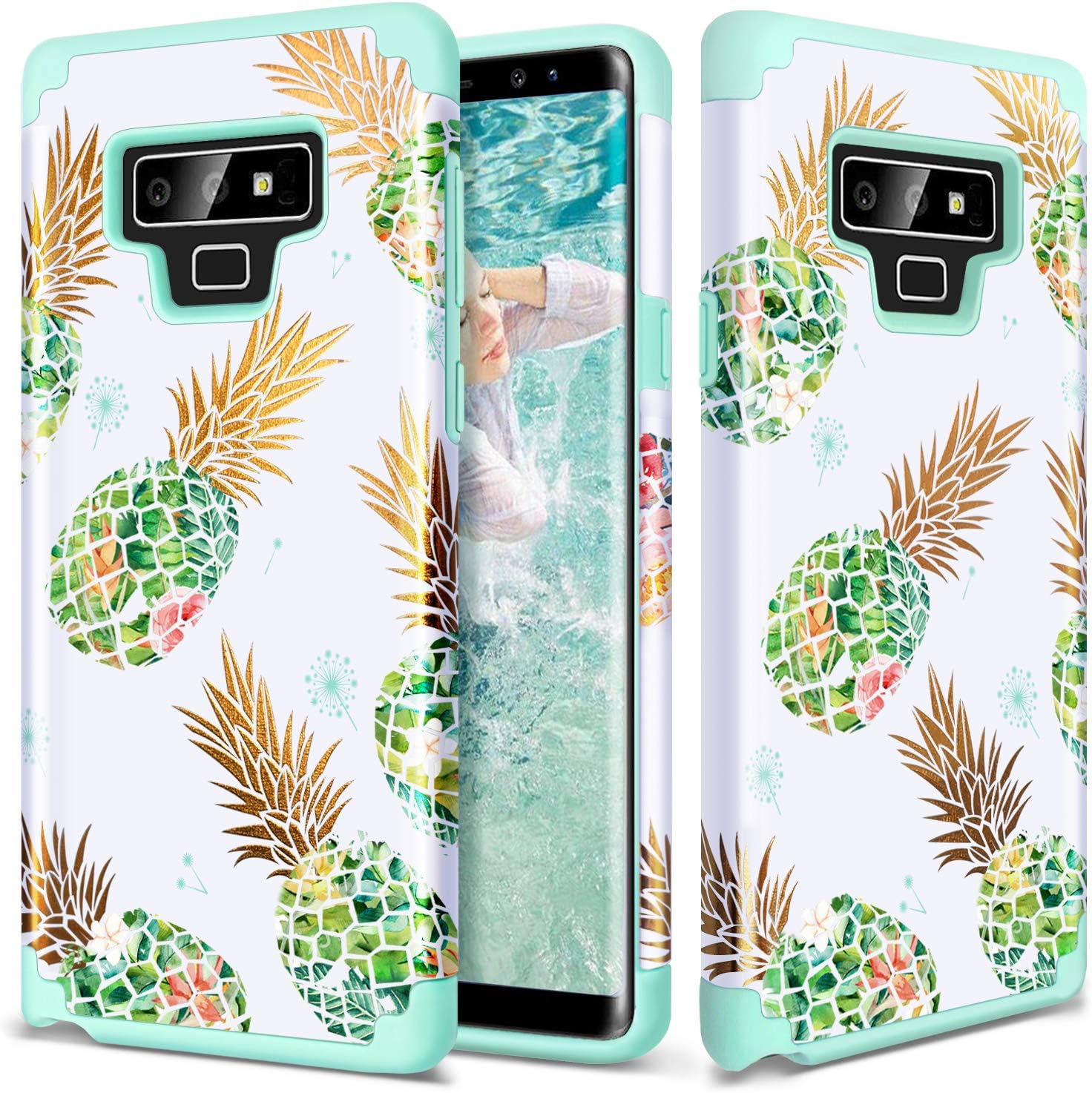Casewind Galaxy Note 9 Case,Note 9 Case with Pineapple Slim Hybrid Hard PC Soft Silicone Cover Shockproof Protective Case for Samsung Galaxy Note 9(2018 Release) Case for Girls&Women-Green