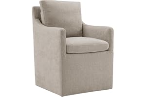 KISLOT Modern Casters Upholstered Wingback Arms Dining Room Chairs, 36.5'''H, Beige Gray