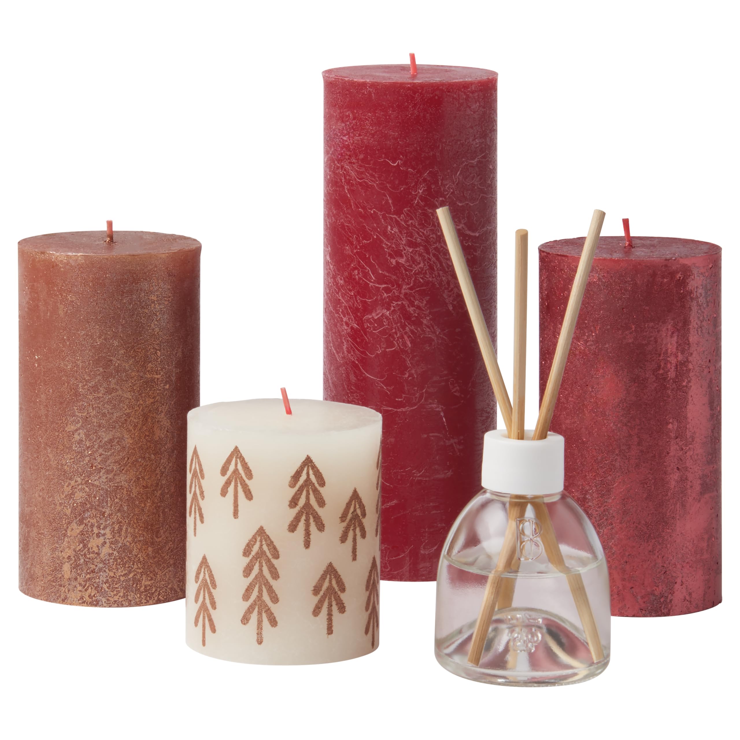 Bolsius Rustic Pillar Candles - Gift Set of 5 with Fragrance Sticks - Winter Spices - Length Burning Time - Includes Natural Vegan Wax - Without Palm Oil