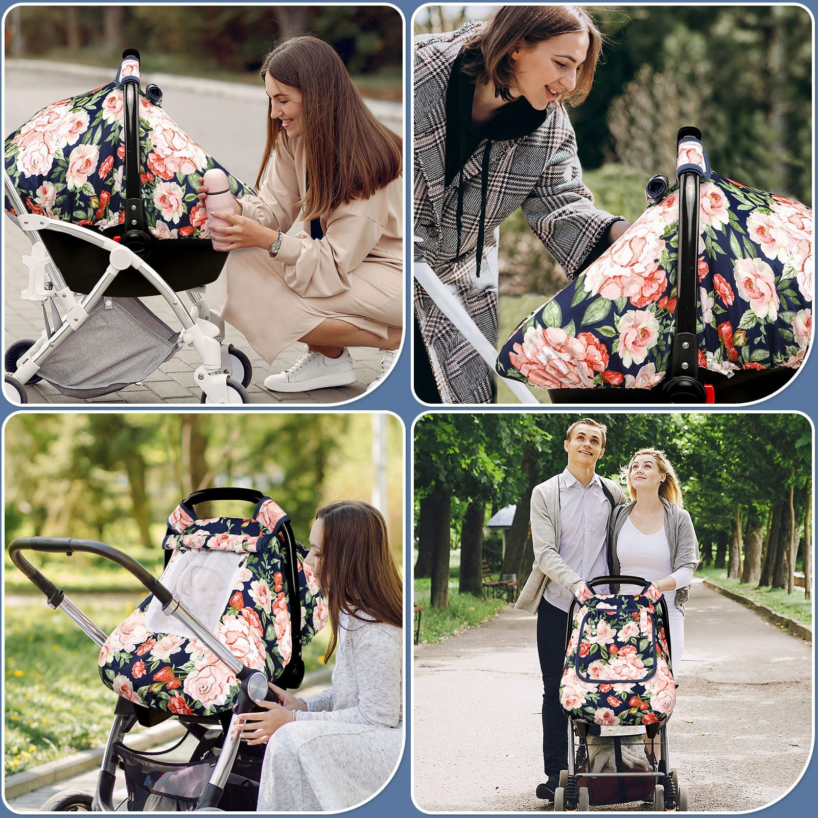 Winter Carseat Cover Girls, Baby Car Seat Covers with Peep Window and Breathable Mesh, Cozy & Warm Cover, Mink Infant Car Seat Canopy, Floral