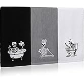 Breling 3 Pcs Halloween Skeleton Kitchen Hand Towels 13.3 x 29 Inch Towels for Bathroom Cotton Soft Embroidered Home Decoration 100% Cotton for Goth Kitchen Halloween Birthday Gifts