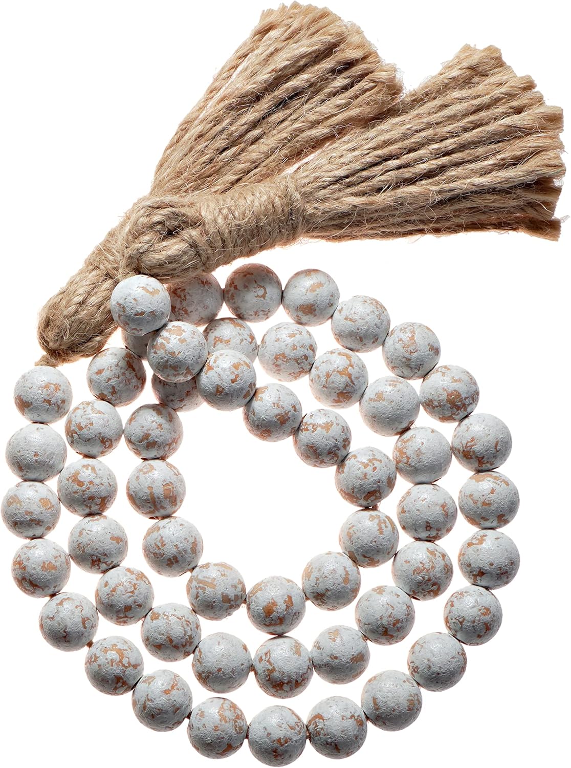 Wreaths, Garlands & Swags - Farmhouse Wood Bead Garland Home Decor, Natural Wooden Garland for Tiered Tray, Decorative Tassel Garland for Tier Tray, Rustic Beads Centerpiece Boho Table Decor, Garland Beaded Accent White Washed