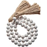 Farmhouse Wood Bead Garland Home Decor, Natural Wooden Garland Tiered Tray | Large 3/4 Inch Beads, Durable Construction, Jute
