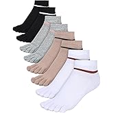 Bencailor 4 Pair Women Toe Socks Striped Cotton Crew Socks with Toes Separated for Women Men Athletic Running