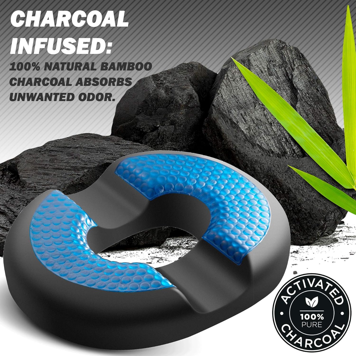 H. Charcoal Donut Pillow for Tailbone Pain - Hemorrhoid Relief Butt Cushion - Orthopedic Gel Memory Foam Sitting Pillow for Coccyx, Sciatica, Pregnancy and Postpartum Surgery - Medium (120-220lbs): Home & Kitchen