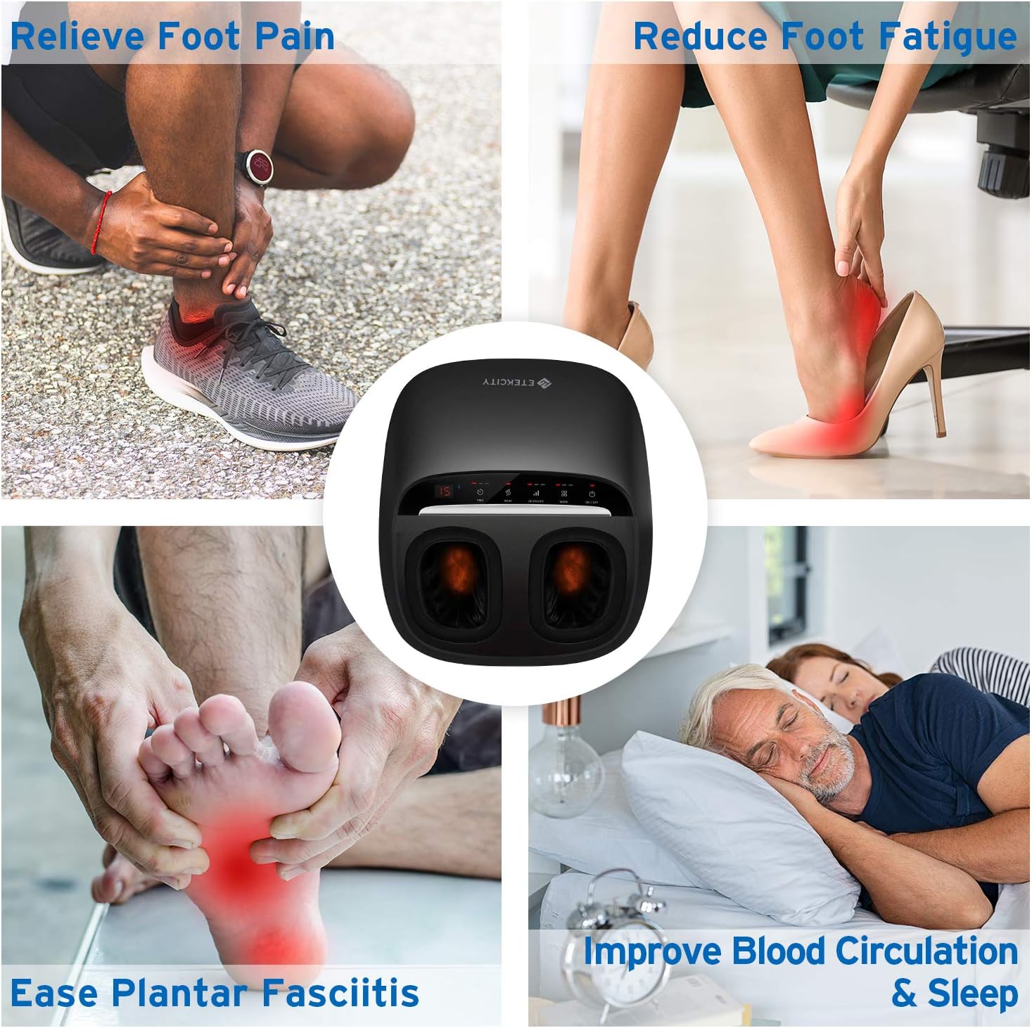 Foot Massager Machine with Heat, Etekcity Shiatsu Electric Foot Massage with Deep Kneading & Air Compression, App Control, Relief for Plantar Fasciitis, Pain and Circulation, Size 12: Health & Personal Care
