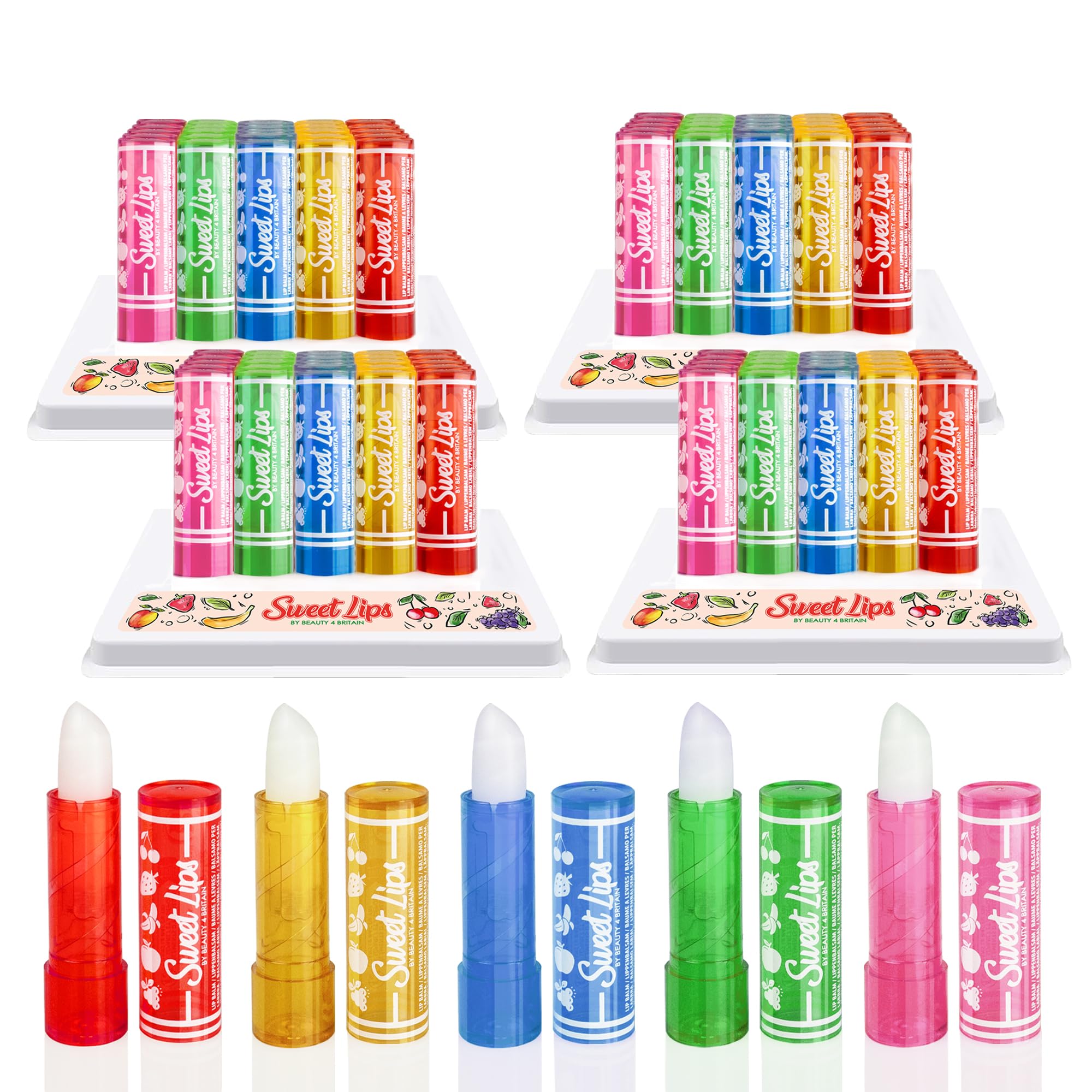 Beauty4Britain Lip Balm Moisturising Nourishing & Protective Formula Mixed Fruity Flavours (100)