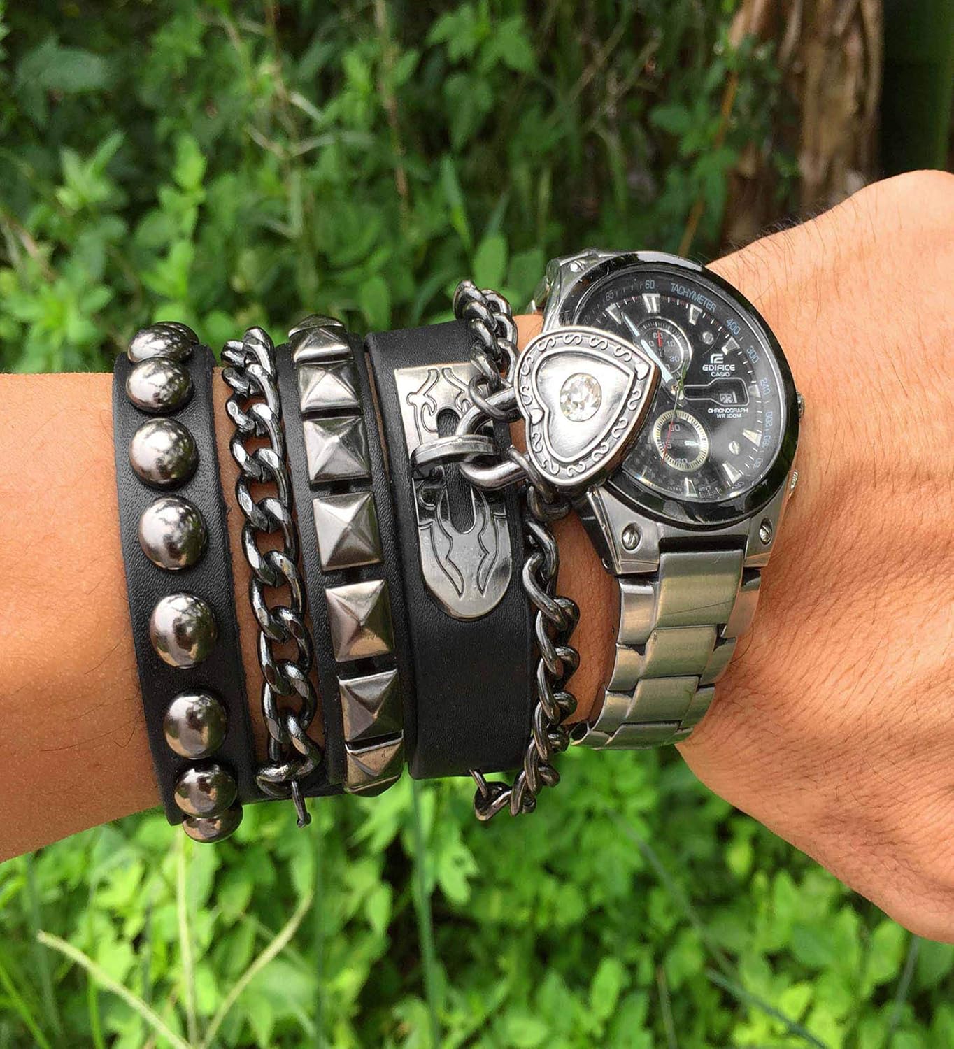 Y-blue Multilayer Bracelet Fashion Punk Leather Woven Braided Cross Bangle Wrist Cuff Wristband (Black): Jewelry