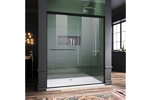 ELEGANT Semi-Frameless Sliding Shower Door 60 in. W x 72 in. H, Bathroom Sliding Door with 1/4'' Clear Glass, Black Hardware Double Sliding Glass Shower Enclosure