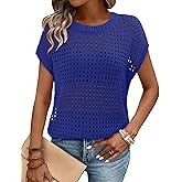 Magritta Summer Sweaters for Women Lightweight Cap Sleeve Tops Dressy Loose Fit Shirts Crew Neck Crochet Outfits