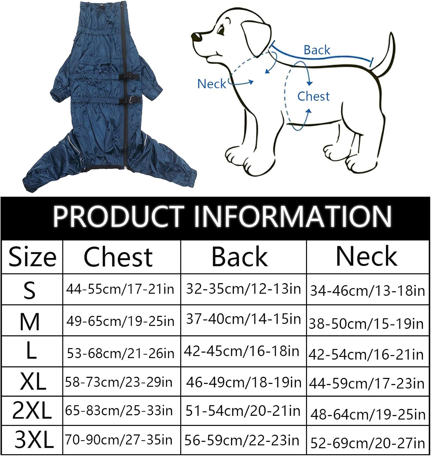 Geyecete1/2 Leg Trouser Suit,Dog Raincoat with high Waterproof for Dogs Reflective Four-Leg rain Gear Jumpsuit for Puppies Small Medium pet-Navy-M - Image 5