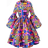 HongyuAmy Women's African Ruffle Long Sleeve Dress Ankara Print Maxi Dresses
