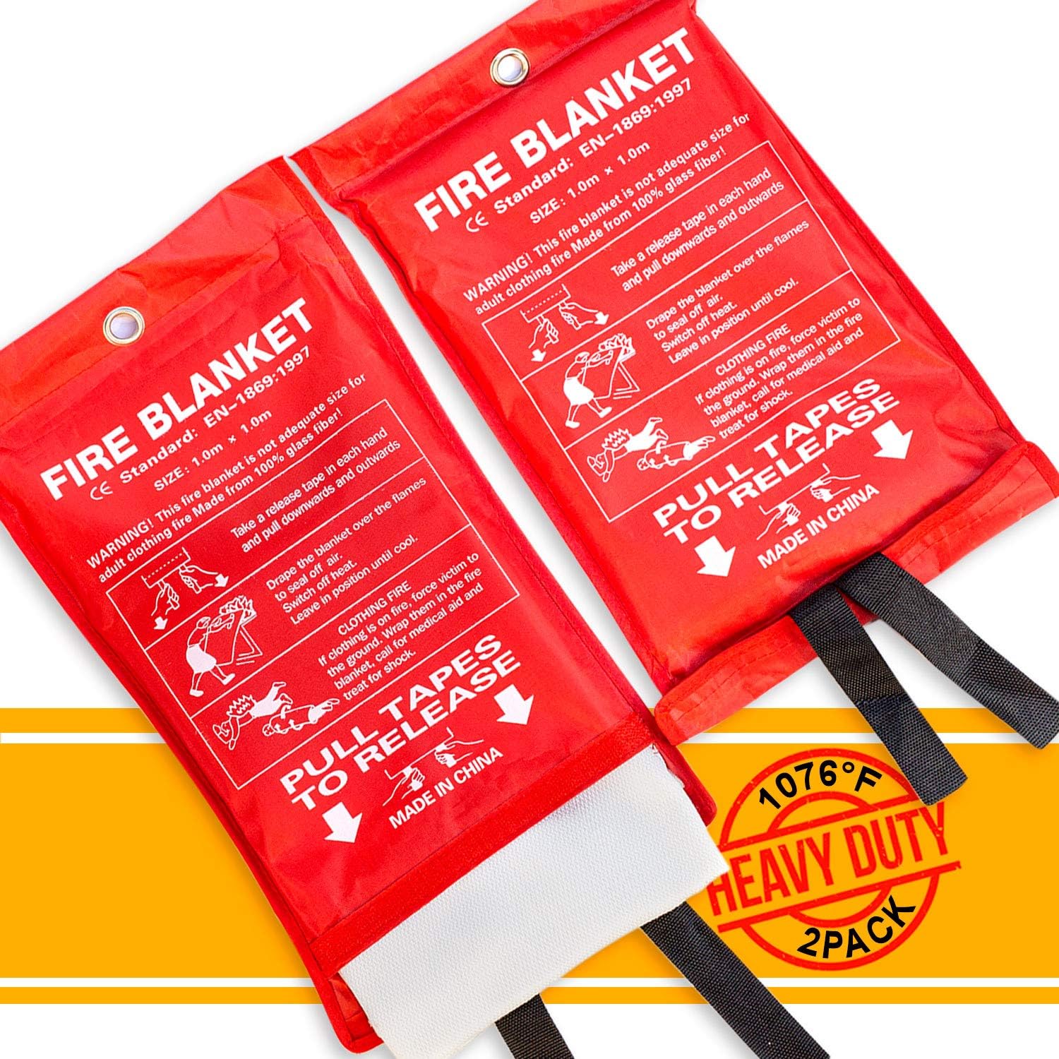 PADOMA Fire Blanket Fire Suppression Blanket (2 PACK) Heavy Duty Fiberglass Cloth, Emergency Fire Safety Blanket Reusable For People, Designed For Kitchen, Fireplace, Grill, Car, House, 39.3X 39.3inch: Sports & Outdoors
