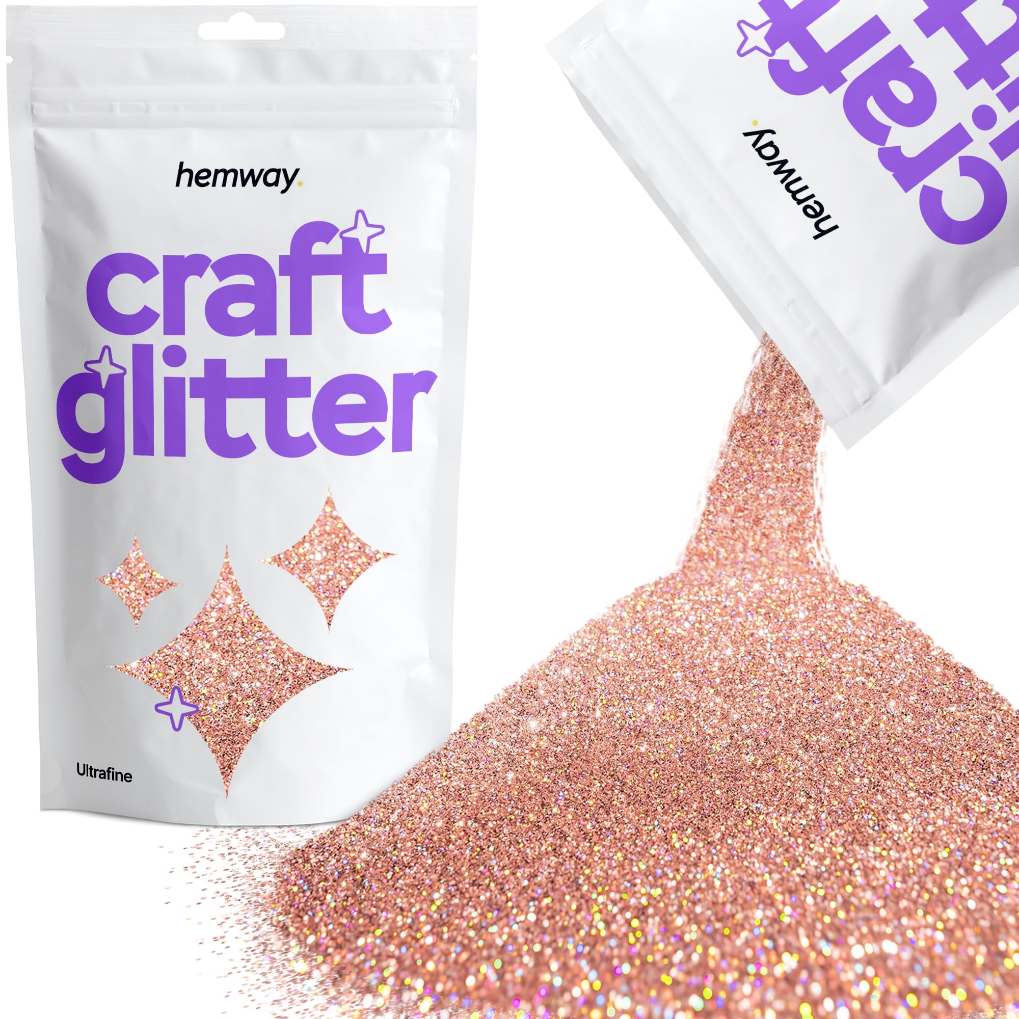 Hemway Craft Glitter Rose Gold Holographic 100g Ultrafine Glitter for Crafts, Resin, Cosmetic, Nail, Face, Body, Festival, Tumblers, Art, Candle, Crafting
