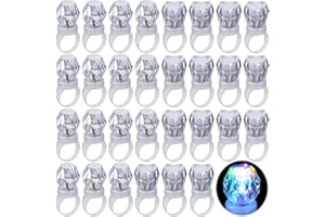Retisee 60 Pcs LED Light up Rings Party Favors Plastic Diamond Rings Bulk Heart Shaped Flashing Glow in The Dark for Birthday Weddings Bachelor Party