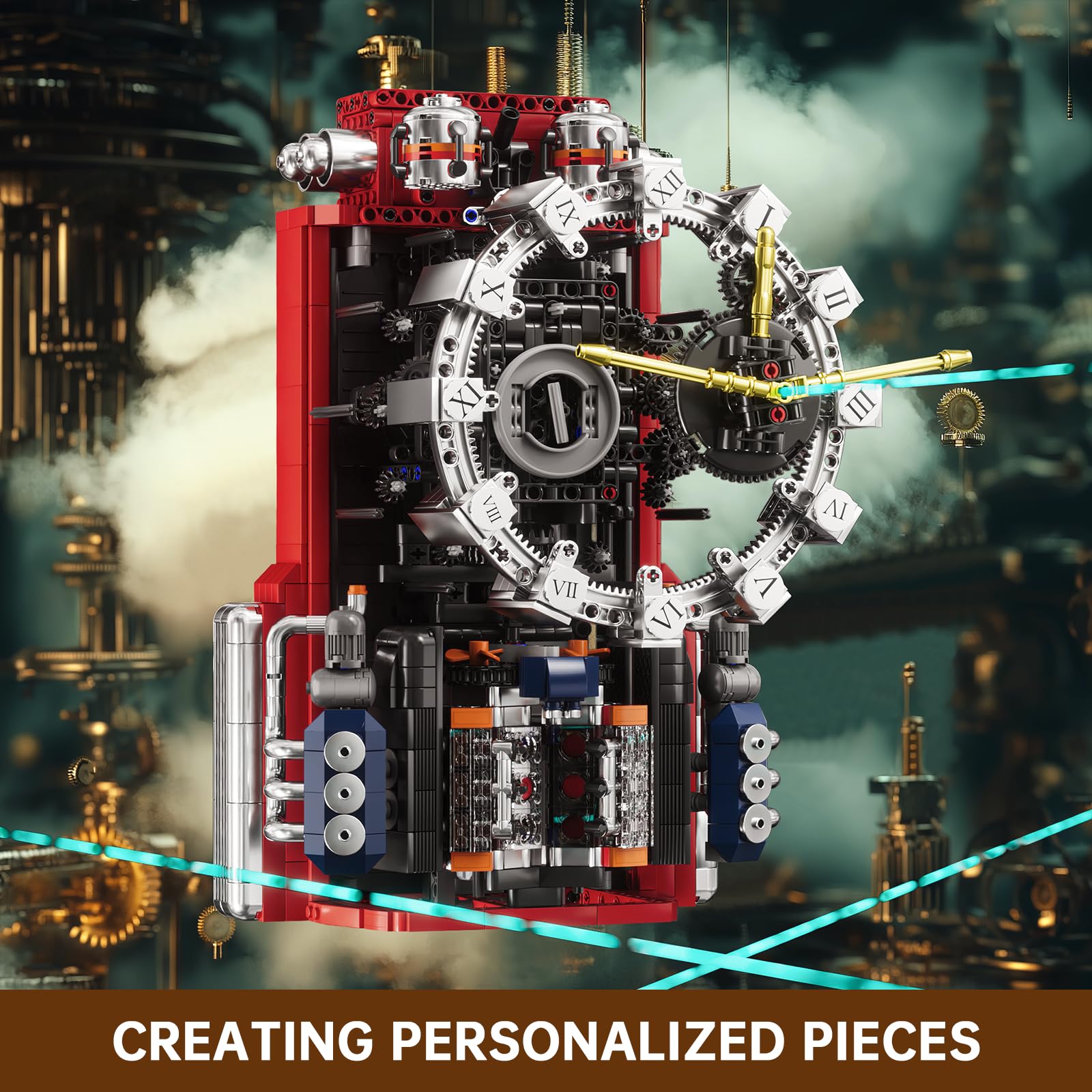 Mould King 10187 Technik Ferngesteuert Mechanische Engine Uhr Klemmbausteine mit APP Retro Pendeluhr Bausteine DIY Bauspielzeug Kompatibel mit Andere Marken(1601 Teile) 4