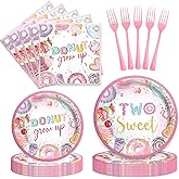 Hombae Two Sweet Birthday Decorations - 96 PCs 2 Sweet Birthday Party Decorations with Sweet One Tableware, Dessert Plates, Dinner Plates, Forks, Napkins