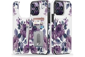 Goodon for iPhone 13 Pro Max Case Wallet - Flip Folio Leather Cover with Trendy Floral Design, 4 Card Slots & Kickstand Function, Protective Phone Case for Women and Girls - Purple Blooming Flowers