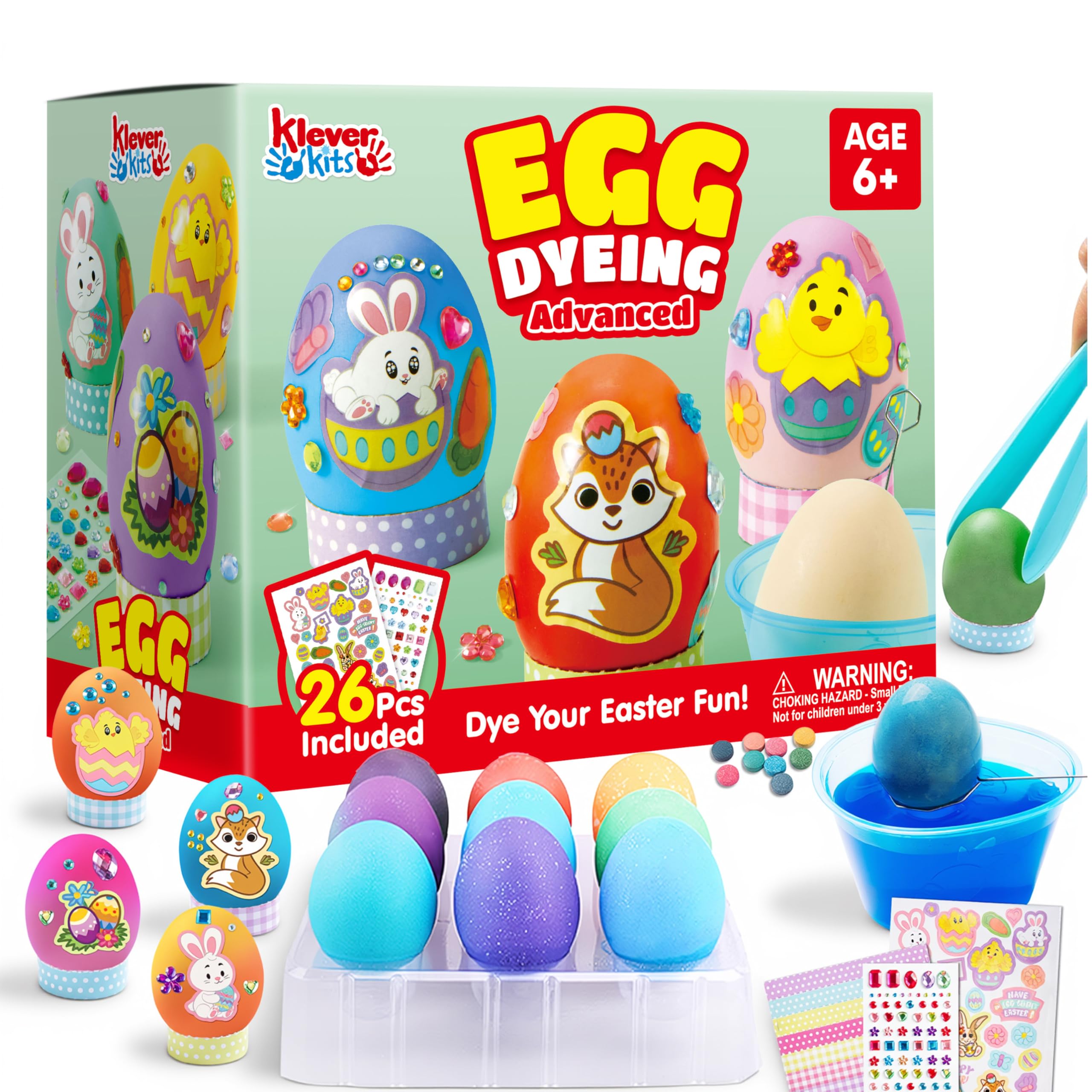 Klever Kits 20Pcs DIY Easter Egg Decorating Kit, Dye Kit with Gradient Color Tablets, Stands, Stickers for Party Favor, Creativity Activity, Hunt, Gift