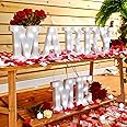 Roowest Marry Me Letters Light Proposal Decorations Set Includes 7 LED 6.3" x 5.5" Romantic Marry Me Sign and 1000 Rose Petals for Proposal Engagement Wedding Decor(White Light, Multicolor)